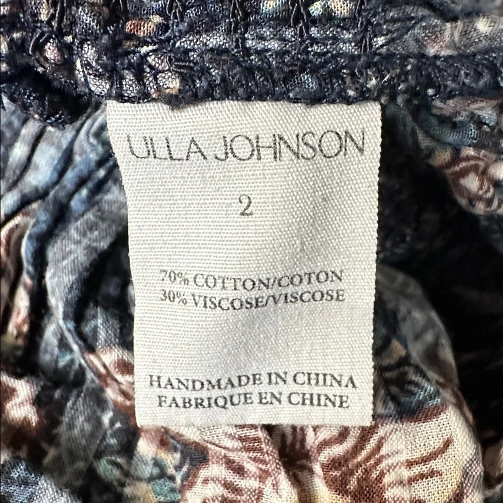 Ulla Johnson Warner Top Floral Puff Sleeve Peplum Babydoll Top Dark Blue 2